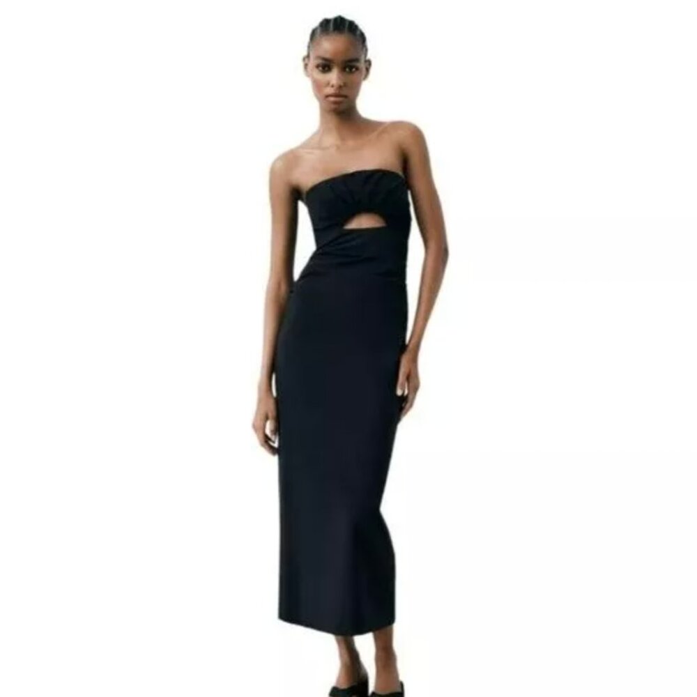 ZARA STRAPLESS MIDI DRESS WITH CUT-OUT DETAIL